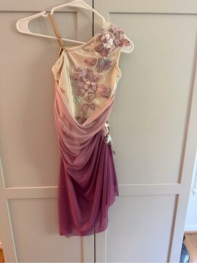 Tenth house  Asymmetrical Pink Lavender dance costume with flower detail
